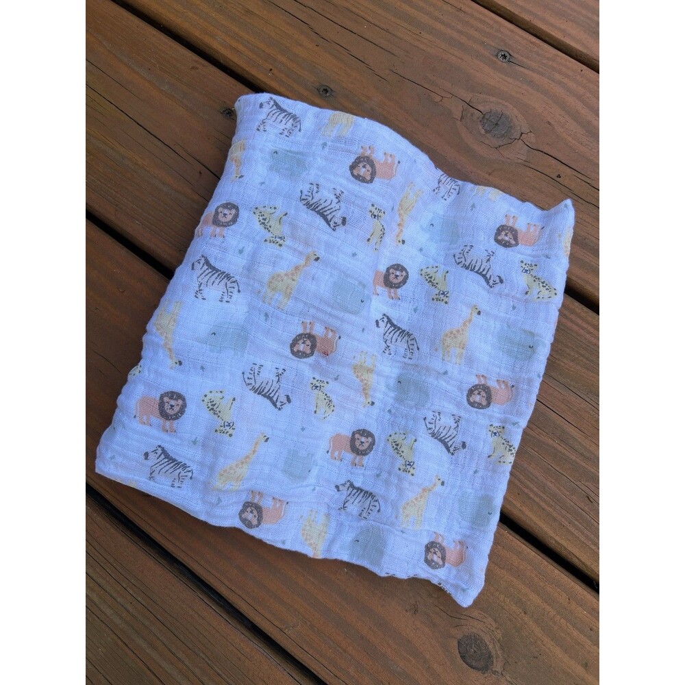Chick Pea Zoo Safari Animals Baby Swaddling Muslin Blanket Lion Zebra New NWOT